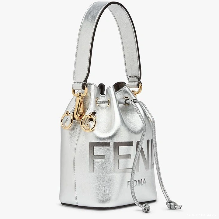 Affordable Silver Fendi In ROMA Logo Tresor Bag Leather Mini Mon Bucket Calf 0810
